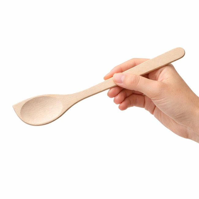 HOCHO Nexus beukenhouten lepel 295 x 60 x 7 mm, platte steel en hoornvormige kop, voor roeren, bakken, smeren en serveren