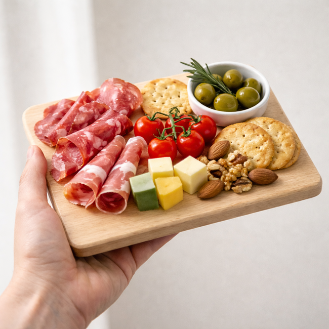 HOCHO Aurel beukenhouten ontbijtplank 220 x 140 x 10 mm, ruw onbehandeld, voor snijden, serveren en personaliseren