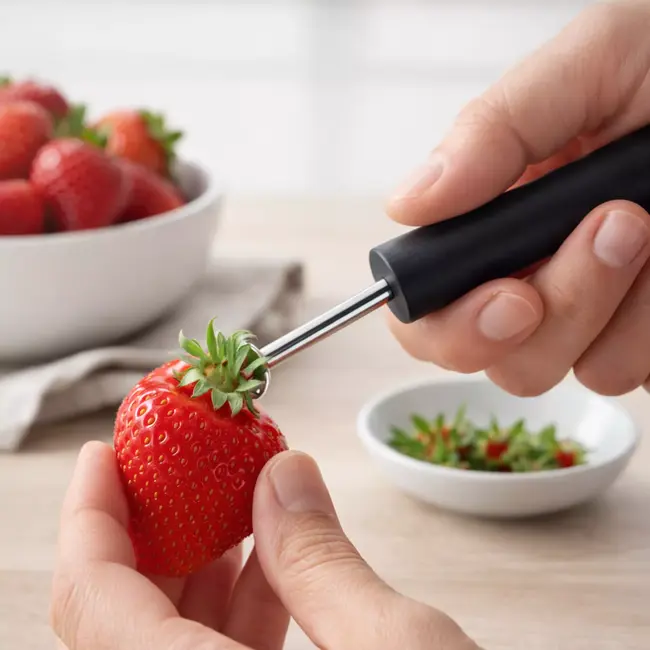 Triangle Professionele tomaten en fruitontkroner 25 mm, zwart, 145 mm, RVS 18/10 DIN 1.4301