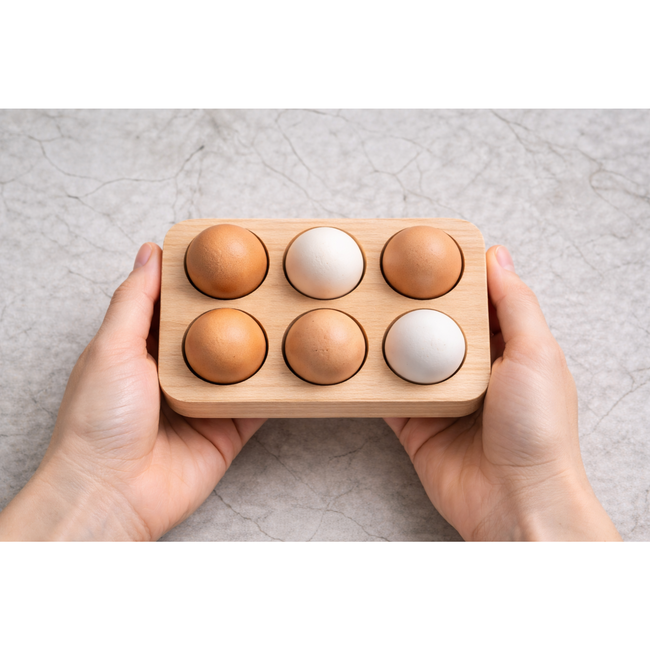 HOCHO Noire eierhouder van beukenhout voor 6 eieren, 145 x 100 x 20 mm, hard wax, ideaal voor paasdecoratie en personalisatie