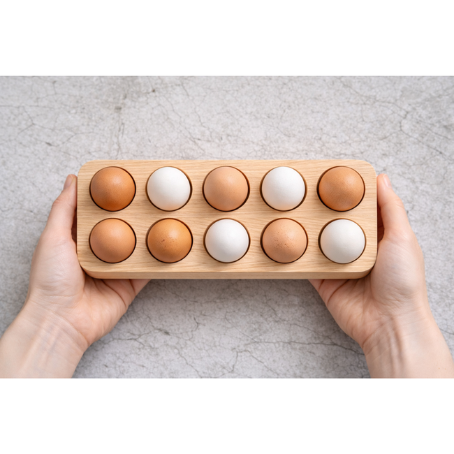 HOCHO Noire Houten eierhouder van eikenhout 235 x 100 x 20 mm, hard wax, voor 10 eieren, mooi voor Pasen en decoratie