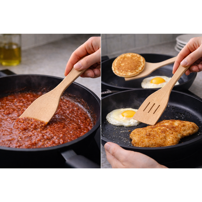 HOCHO Velin beukenhouten spatel 295 x 60 x 7 mm met sleuven, voor roeren, bakken, smeren en serveren