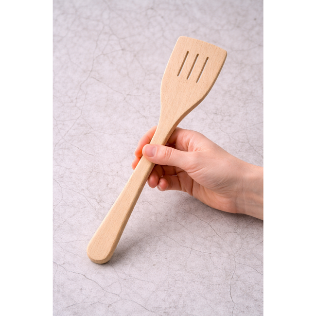 HOCHO Velin beukenhouten spatel 295 x 60 x 7 mm met sleuven, voor roeren, bakken, smeren en serveren