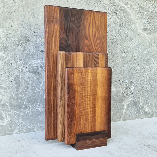 HOCHO Kubo plankhouder voor 3 snij en serveerplanken, thermo-essen 110 x 115 x 50 mm met paraffine olie