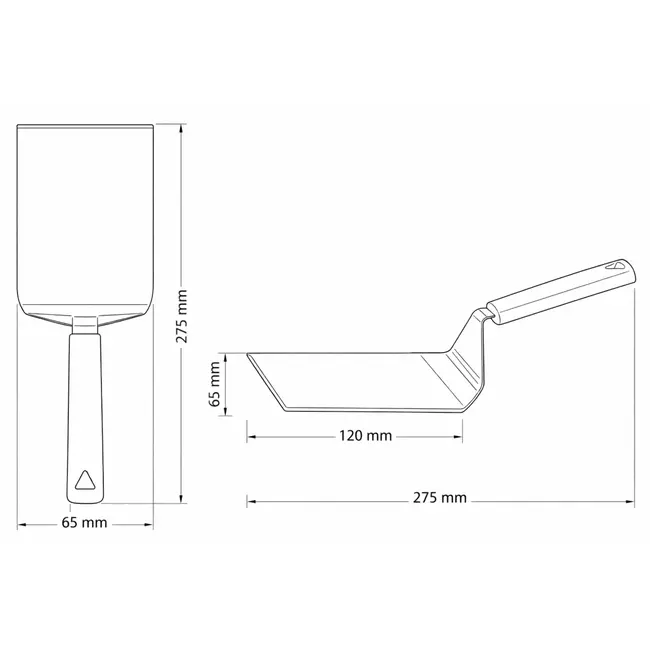 Triangle Plancha spatel 12 cm van roestvrij staal met ergonomische kunststof handgreep