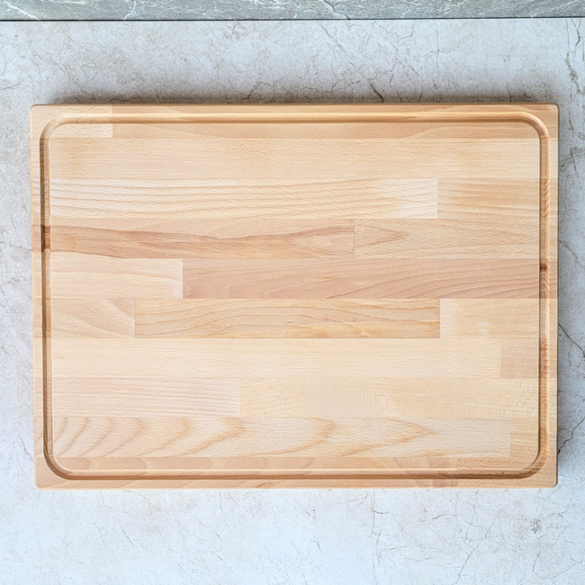 HOCHO Siren groot snijblok van beukenhout 520 x 380 x 40 mm, met sapgeul en handgrepen, afgewerkt met plantaardige olie