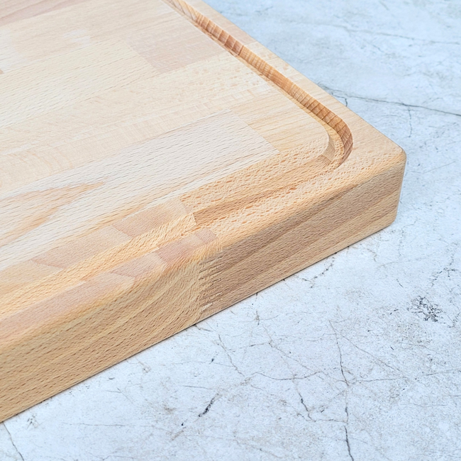 HOCHO Siren groot snijblok van beukenhout 520 x 380 x 40 mm, met sapgeul en handgrepen, afgewerkt met plantaardige olie