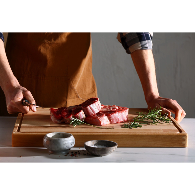 HOCHO Siren groot snijblok van beukenhout 520 x 380 x 40 mm, met sapgeul en handgrepen, afgewerkt met plantaardige olie