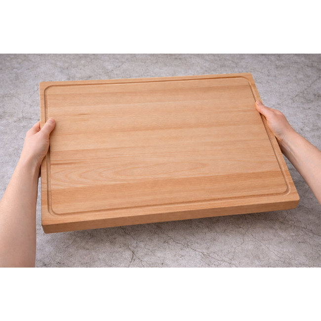 HOCHO Siren groot snijblok van beukenhout 520 x 380 x 40 mm, met sapgeul en handgrepen, afgewerkt met plantaardige olie