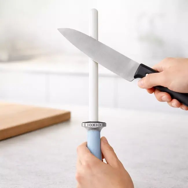 IOXIO Keramische ovale slijpstaaf wit met licht blauw handvat - korrel F1000/J3000