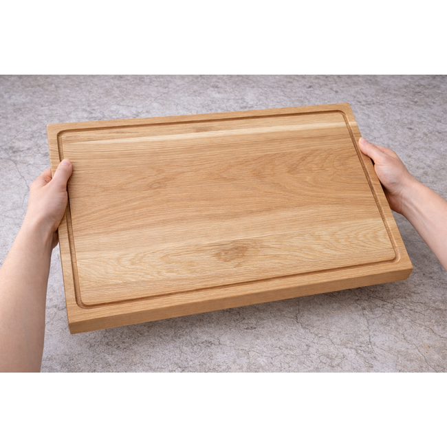 HOCHO Elara eiken snijplank met zijgrepen en sapgeul, hard wax afgewerkt 450 x 300 x 30 mm