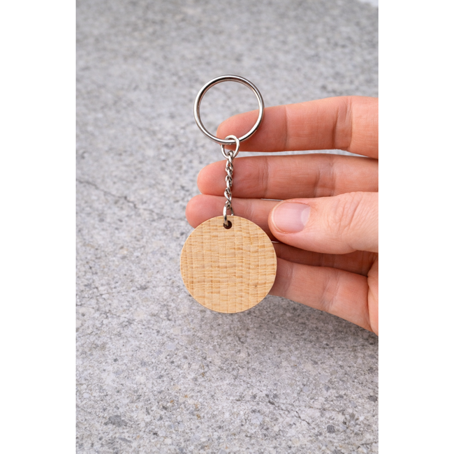 HOCHO Arden Ronde houten sleutelhanger 35 mm beukenhout met gat, vernist, ideaal voor gravure en relatiegeschenk