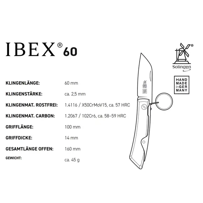 Robert Herder IBEX 60 – Zakmes – Carbonstaal – Thermobeuken handvat – Ratchet-Lock