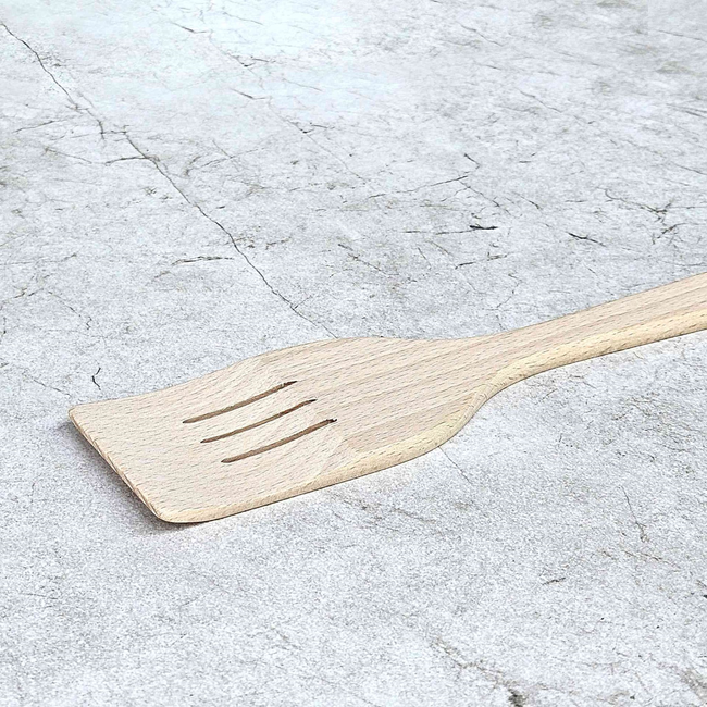 HOCHO Velin Brede houten spatel met gleuven 320 x 70 mm, platte kop voor keren, omscheppen en serveren in de keuken