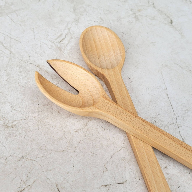 HOCHO Ebon Beukenhouten slalepel set 250 mm, naturel serveerlepels met lepel en lepel met uitsparing