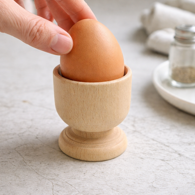 HOCHO Noire Eierdop hout 50 x 50 x 45 mm, naturel beukenhouten eierhouder met stabiele voet