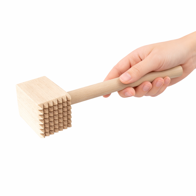 HOCHO Lykos Beukenhouten vleeshamer 305 mm, compact 85 x 50 mm kop, voor vlees platter en gelijkmatig maken