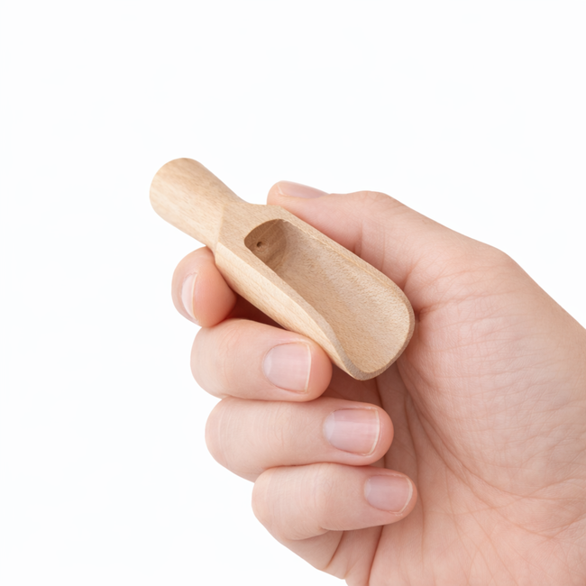 HOCHO Aster Houten schepje van beukenhout 75 mm, ideaal voor kleine voorraadpotten, suiker en losse thee