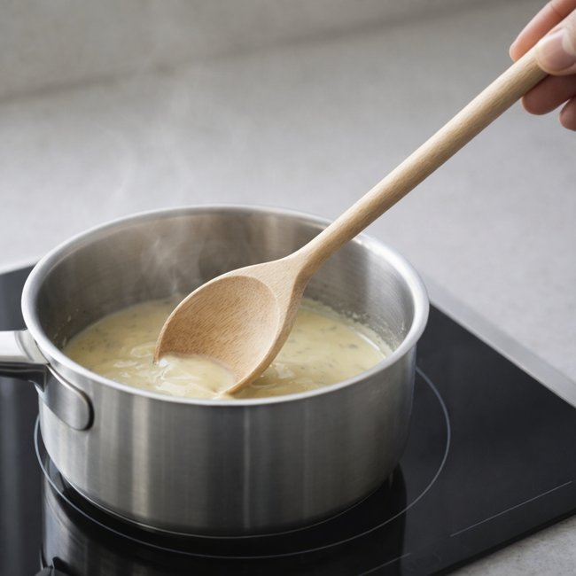 HOCHO Albus Beukenhouten roerlepel 300 mm met ronde kop, handig voor sauzen, soep en pasta