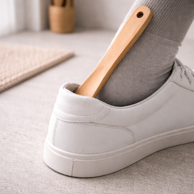 HOCHO Liora Schoenlepel beukenhout 370 x 40 x 10 mm, extra lang model met ophanggat voor snel schoenen aantrekken