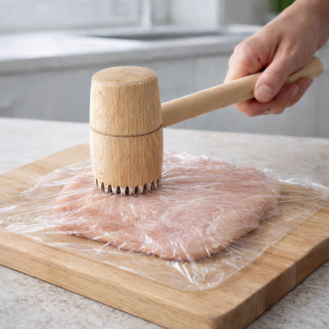 HOCHO Lykos Houten vleeshamer 280 mm, kop 110 x 50 mm, voor vlees platter en gelijkmatig maken