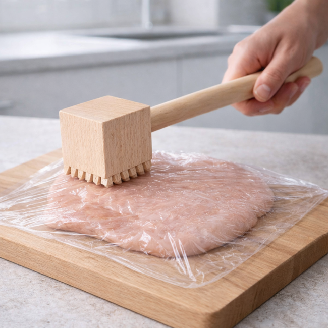 HOCHO Lykos Houten vleeshamer 290 mm, kop 85 x 45 mm, voor vlees platter en gelijkmatig maken