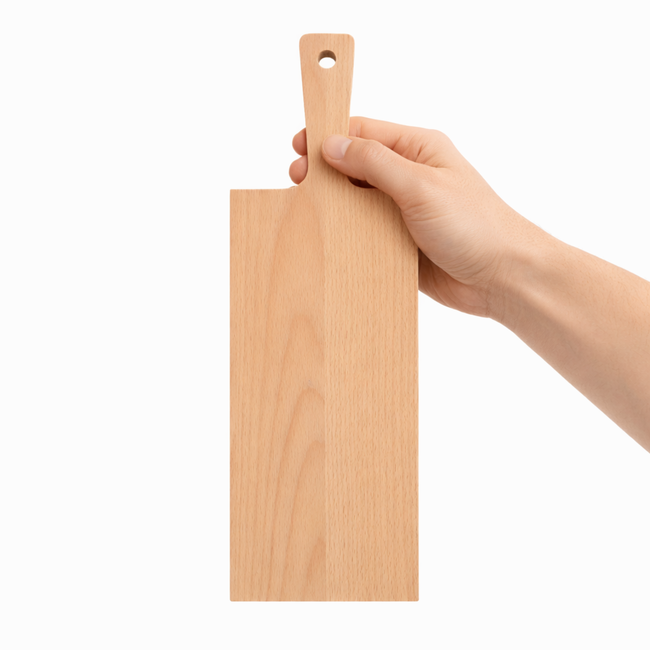 HOCHO Ivory snijplank van massief beukenhout met handgreep en ophangoog, geolied en hygiënisch, voor snijden en serveren, 395 x 130 x 20 mm