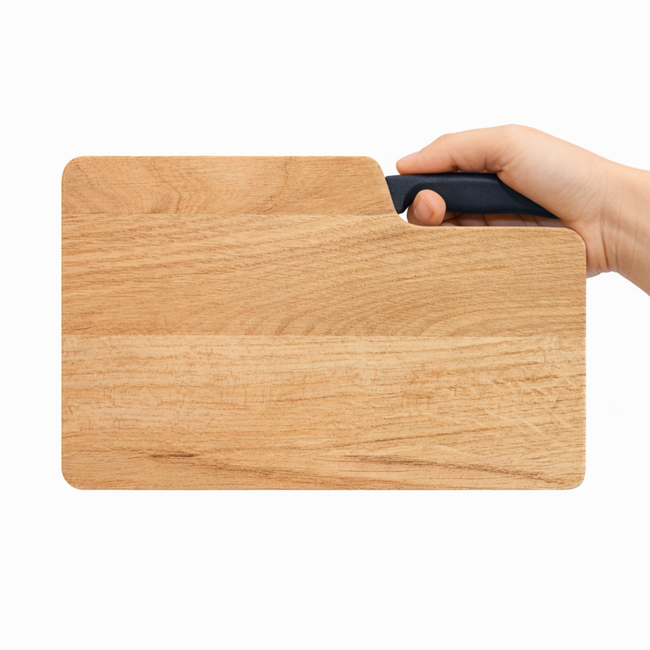 HOCHO Vanta Snijplank van eikenhout 300 x 200 x 15 mm met mesgleuf, inclusief Victorinox mes om te snijden en serveren