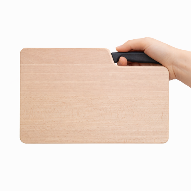 HOCHO Lumin Beukenhouten snijplank 300 x 200 x 15 mm met mesgleuf, inclusief Victorinox mes om te snijden en serveren