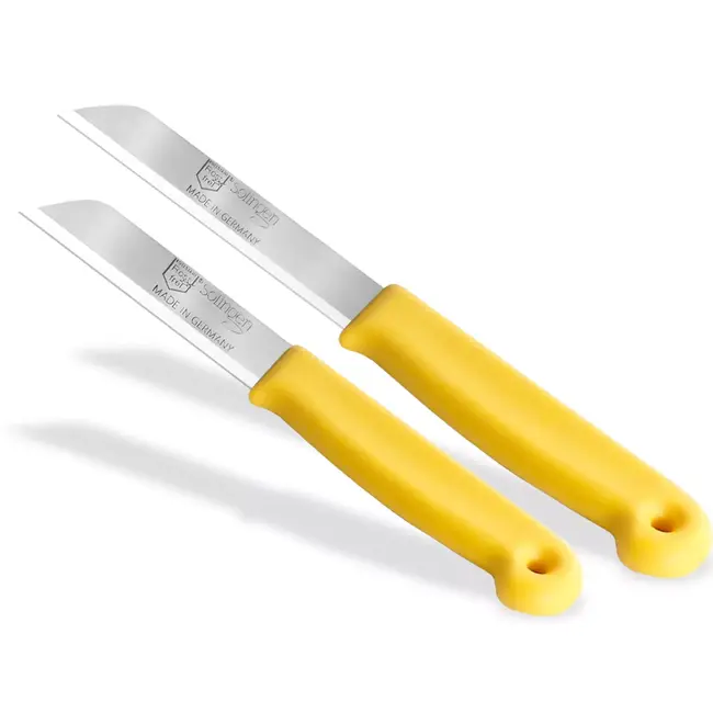 Solingen 3 delige keukenmessen set met 2 schilmessen en 1 tomatenmes 15 cm en 18 cm geel