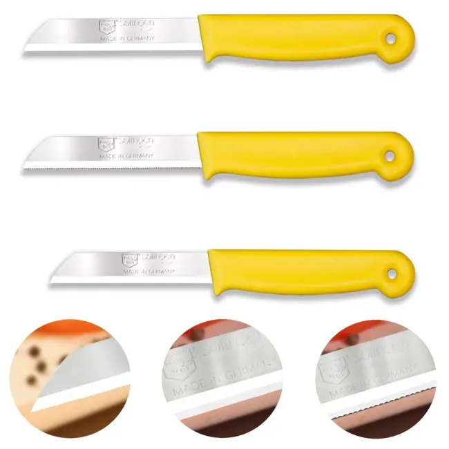Solingen 3 delige keukenmessen set met 2 schilmessen en 1 tomatenmes 15 cm en 18 cm geel