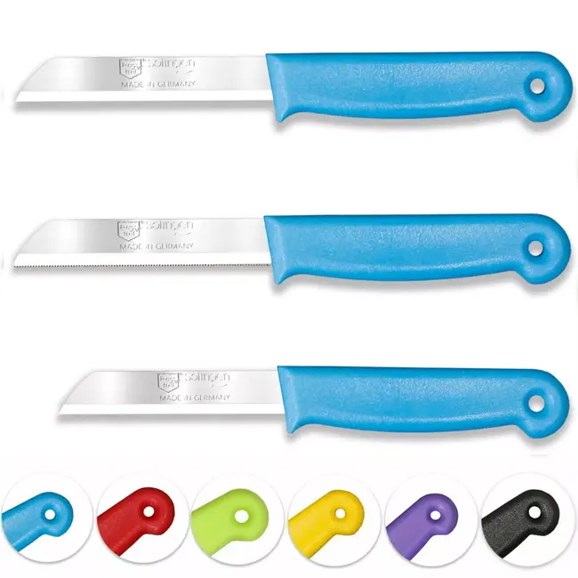 Solingen 3 delige keukenmessen set met 2 schilmessen en 1 tomatenmes 15 cm en 18 cm turquoise
