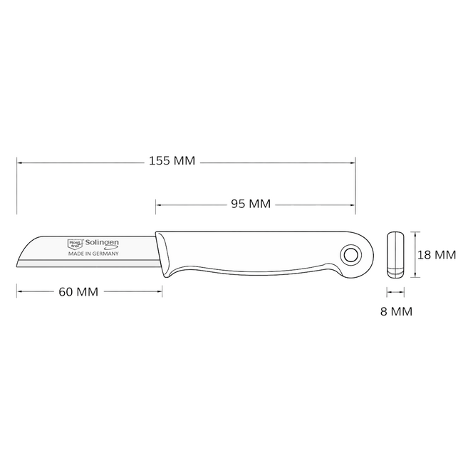 Solingen 3 delige keukenmessen set met 2 schilmessen en 1 tomatenmes 15 cm en 18 cm groen