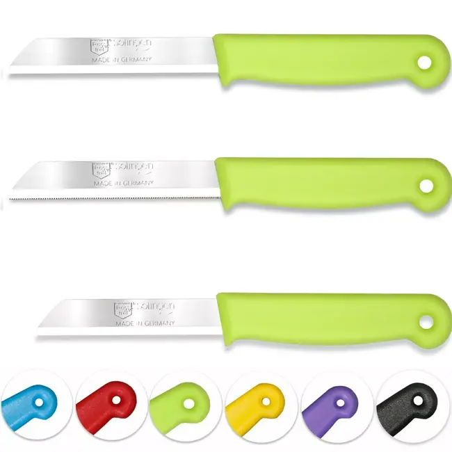 Solingen 3 delige keukenmessen set met 2 schilmessen en 1 tomatenmes 15 cm en 18 cm groen