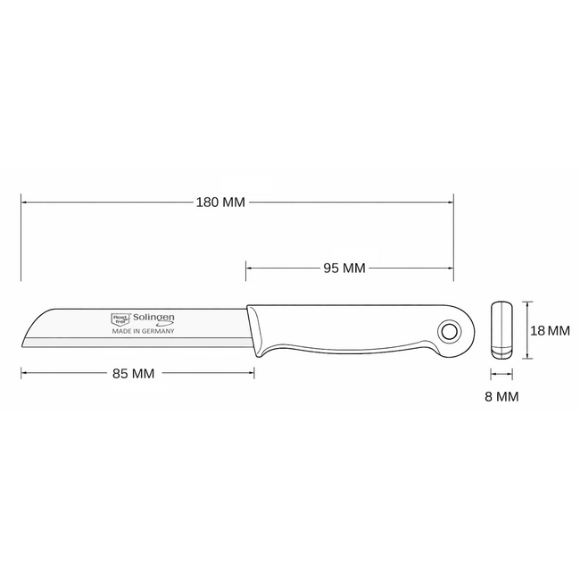 Solingen 3 delige keukenmessen set met 2 schilmessen en 1 tomatenmes 15 cm en 18 cm paars