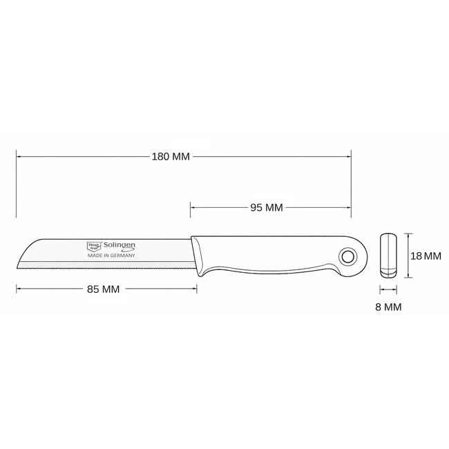 Solingen 3 delige keukenmessen set met 2 schilmessen en 1 tomatenmes 15 cm en 18 cm paars