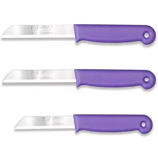 Solingen 3 delige keukenmessen set met 2 schilmessen en 1 tomatenmes 15 cm en 18 cm paars