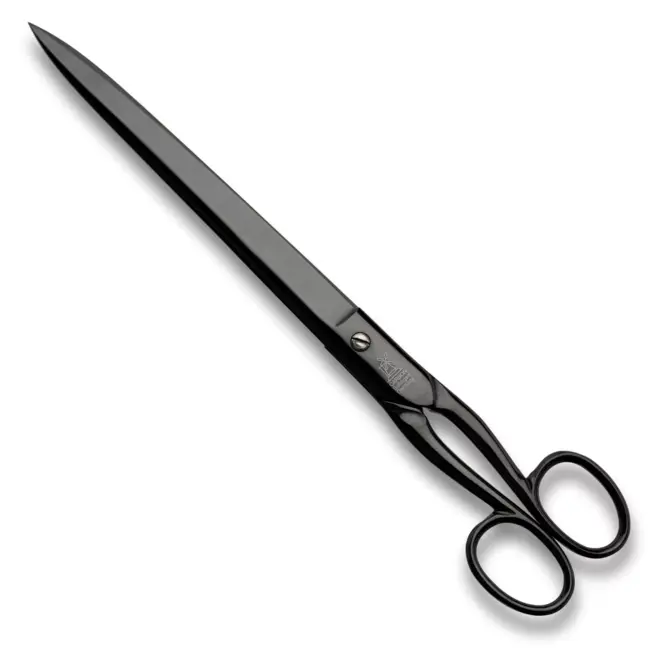 große Papierschere, nicht-rostfrei, schwarz brüniert in Feinwelle