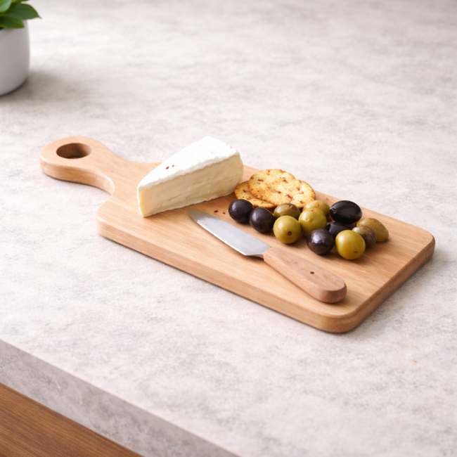 HOCHO Snijplank met Handvat – Beukenhout – 345x170x15 mm – Perfect voor Snijden en Serveren