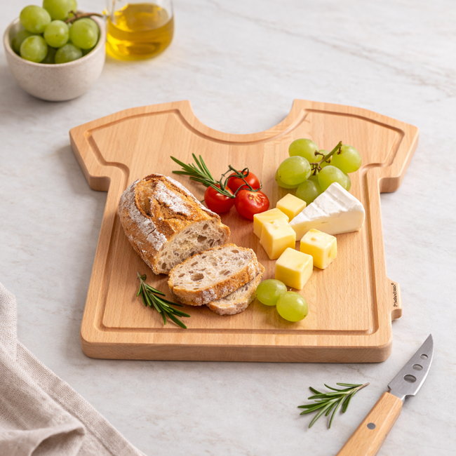 HOCHO T-shirt Snijplank met Sapgeul – Beukenhout – 250x280x15 mm