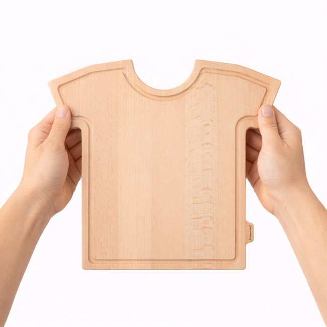 HOCHO T-shirt Snijplank met Sapgeul – Beukenhout – 250x280x15 mm