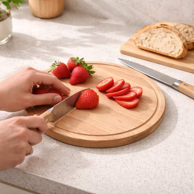 HOCHO Snijplank – Beukenhout – Ø 220x15 mm – Met Sapgeul & Olie Afwerking – serie Grove