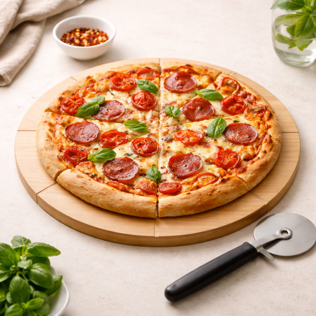 HOCHO Ronde Pizzaplank – Beukenhout – Ø 350x20 mm – Perfect voor Snijden en Serveren