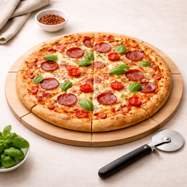 HOCHO Ronde Pizzaplank – Beukenhout – Ø 400x20 mm – Perfect voor Snijden en Serveren