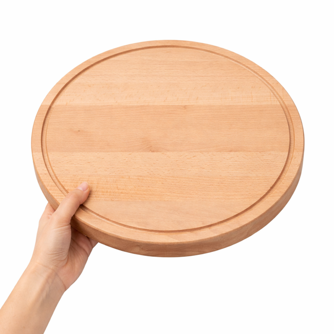 HOCHO Dikke Ronde Snijplank met Sapgeul en Handgrepen – Beukenhout – Ø 350x40 mm