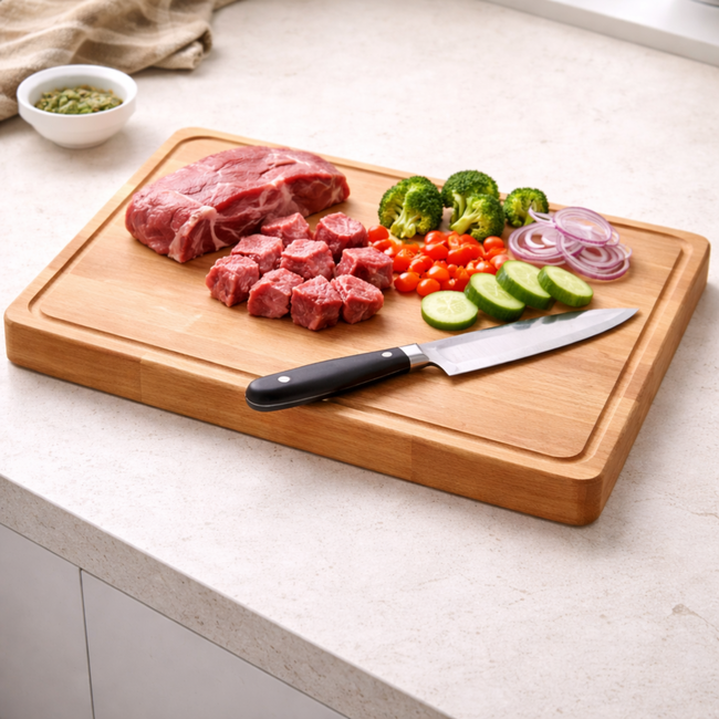 HOCHO Dice Hakblok – Beukenhout – 520x380x40 mm – Met Sapgeul & Handgrepen