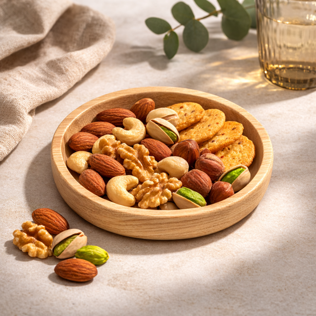 HOCHO Eikenhouten Snack Kom Groot – Ø 200x30 mm – Hard Wax Afwerking