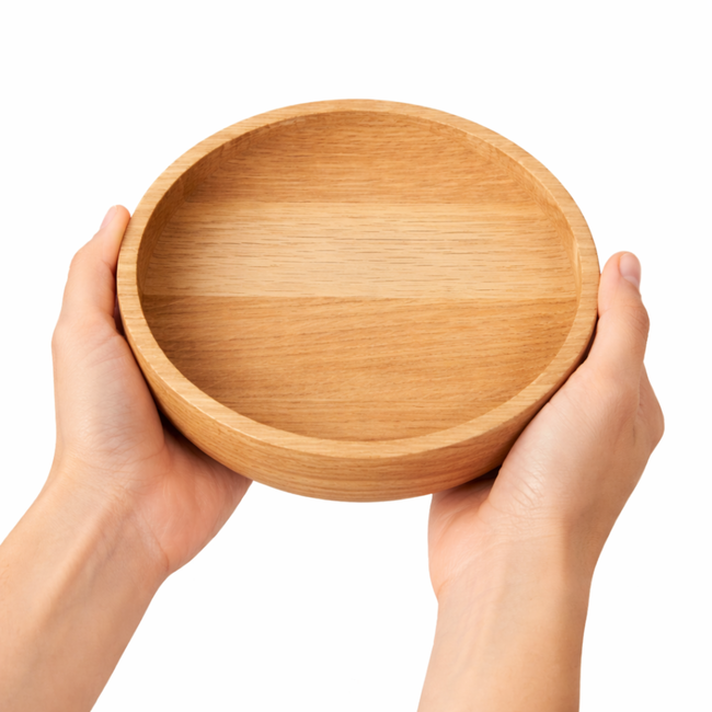 HOCHO Eikenhouten Snack Kom Groot – Ø 200x30 mm – Hard Wax Afwerking