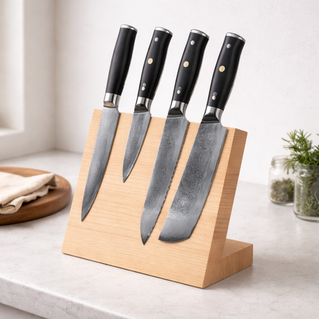 HOCHO Beuken Magnetisch Messenblok – 230x100x230 mm – Voor 4 Messen