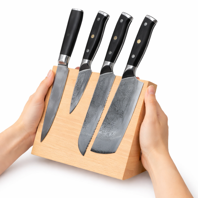 HOCHO Beuken Magnetisch Messenblok – 230x100x230 mm – Voor 4 Messen